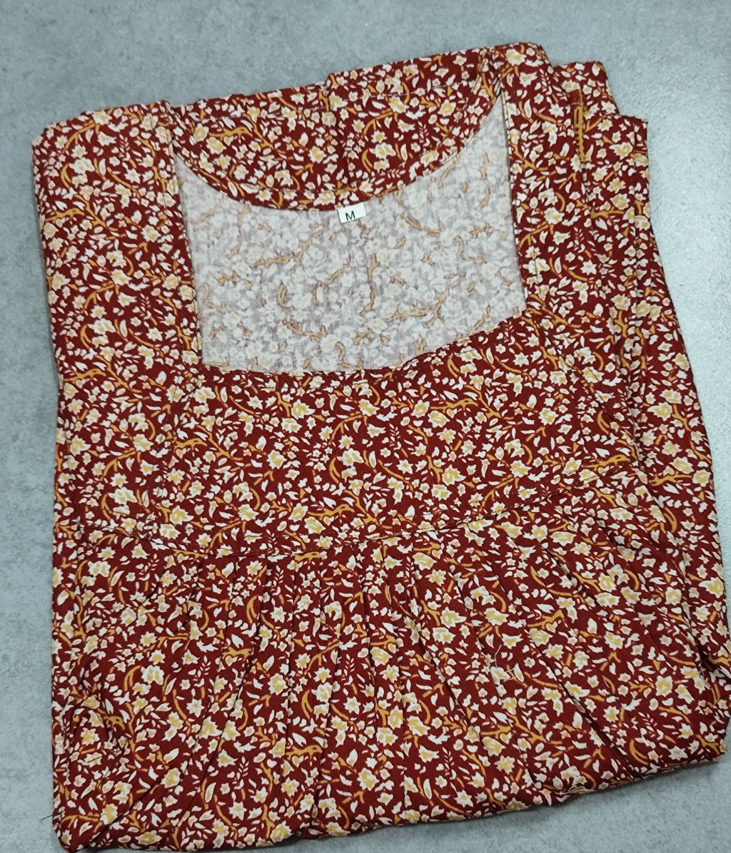 Cotton Pleated, No Open Medium Printed Nighty
