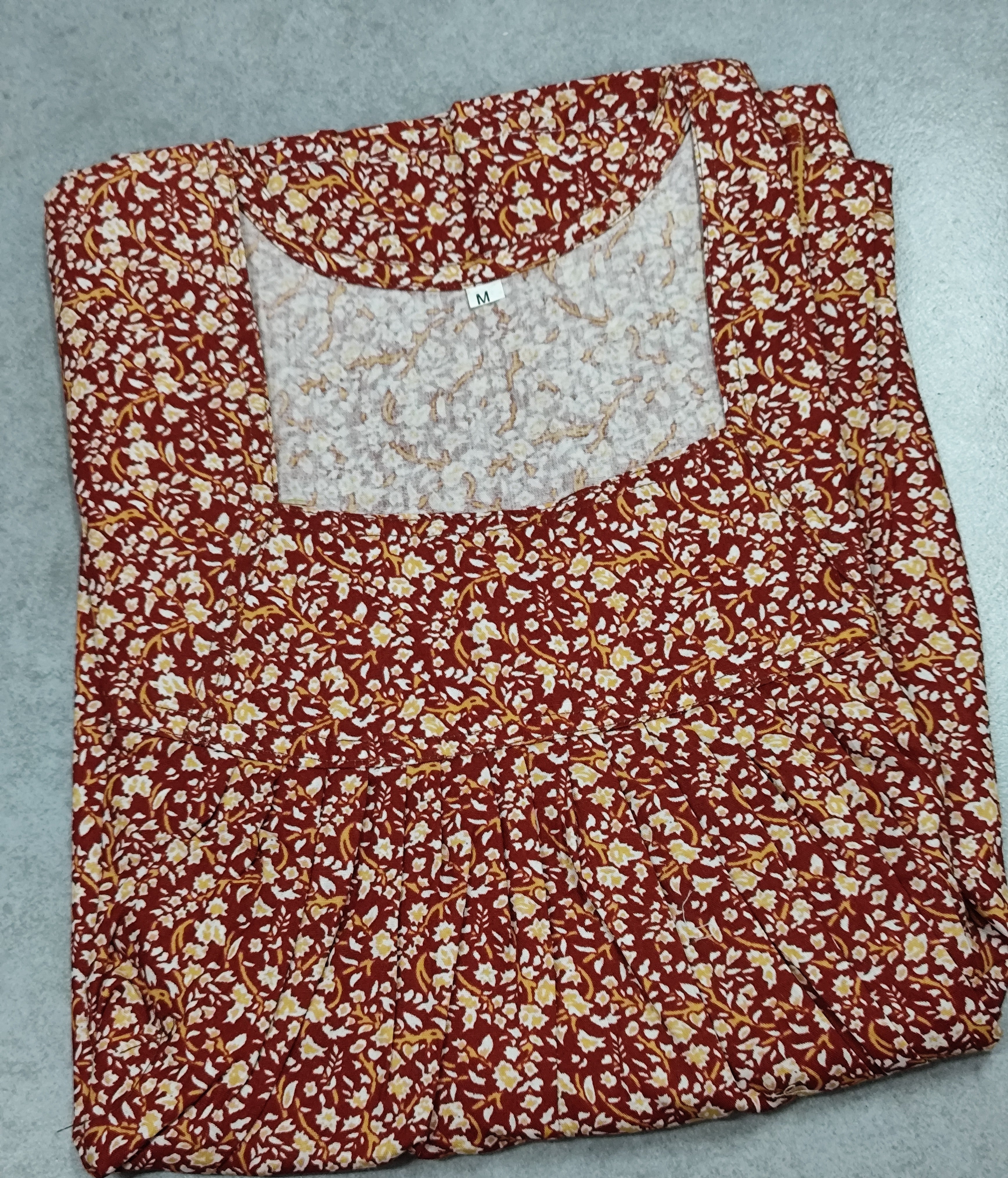 Cotton Pleated, No Open Medium Printed Nighty