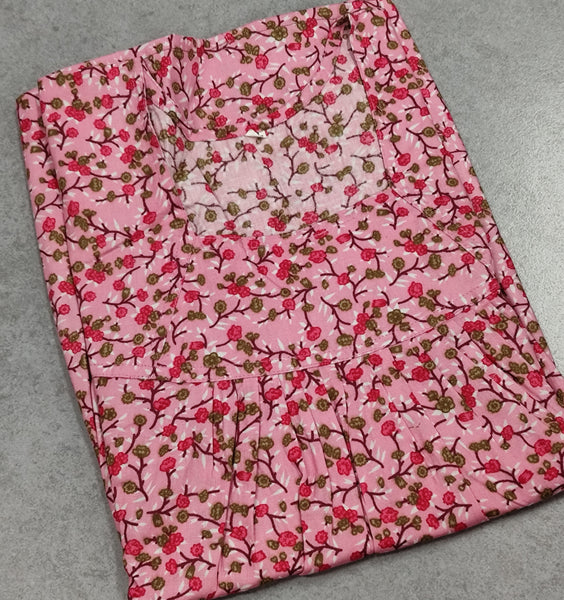 Cotton Pleated, No Open Medium Printed Nighty