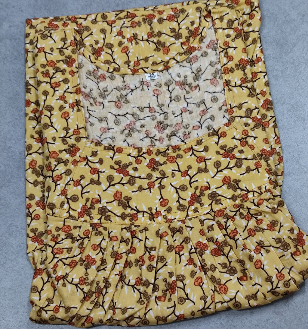 Cotton Pleated, No Open Medium Printed Nighty