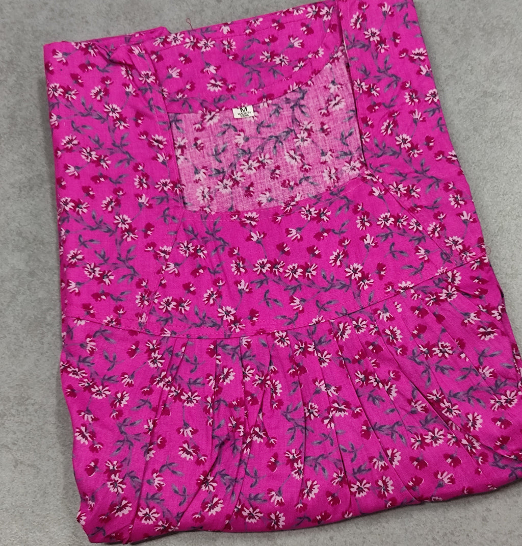 Cotton Pleated, No Open Medium Printed Nighty