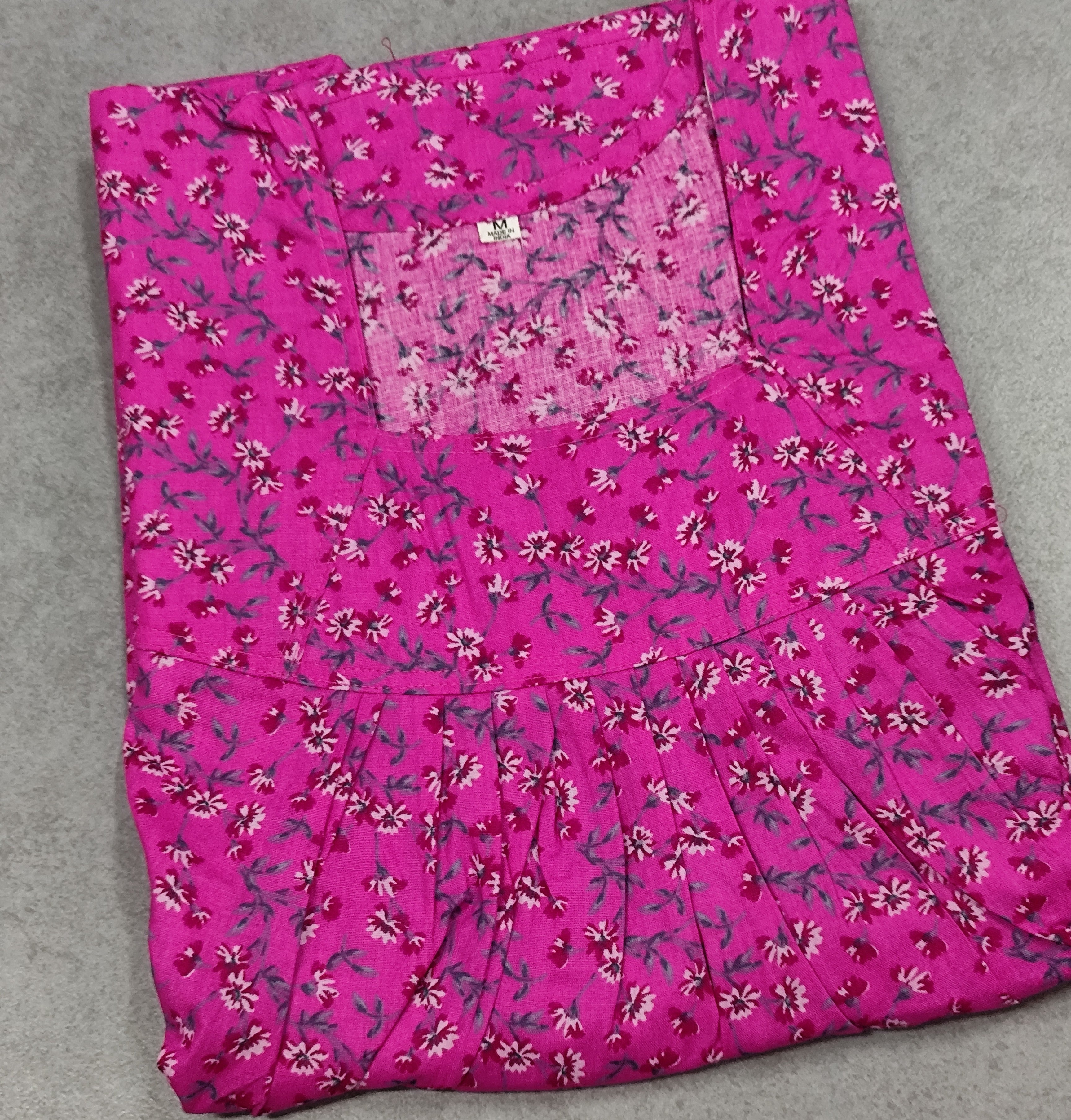 Cotton Pleated, No Open Medium Printed Nighty