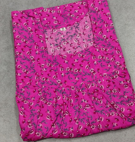 Cotton Pleated, No Open Medium Printed Nighty