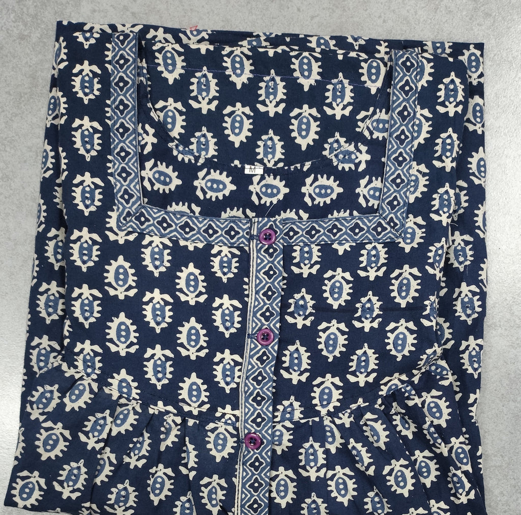 Cotton Pleated, No Open Medium Printed Nighty