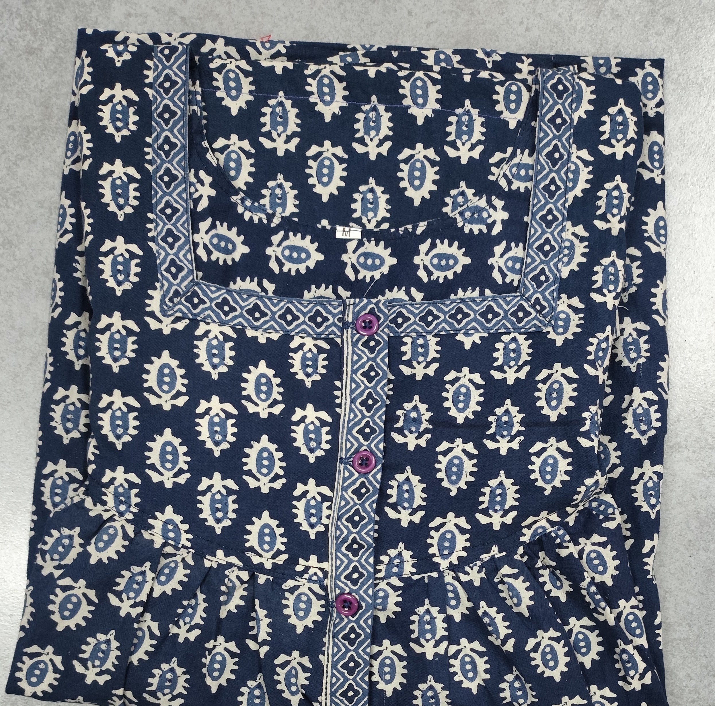 Cotton Pleated, No Open Medium Printed Nighty