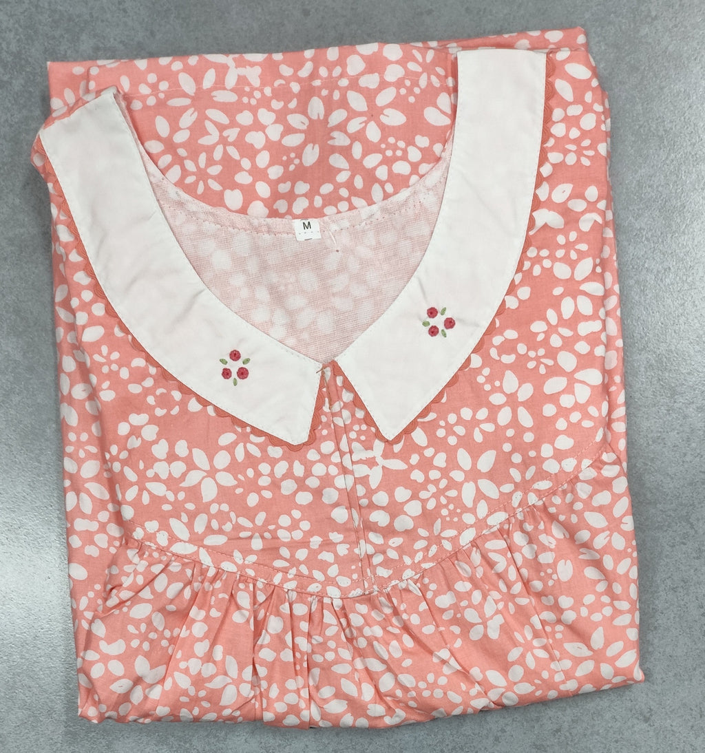 Cotton Pleated, Pockets, No Open Medium Printed Nighty
