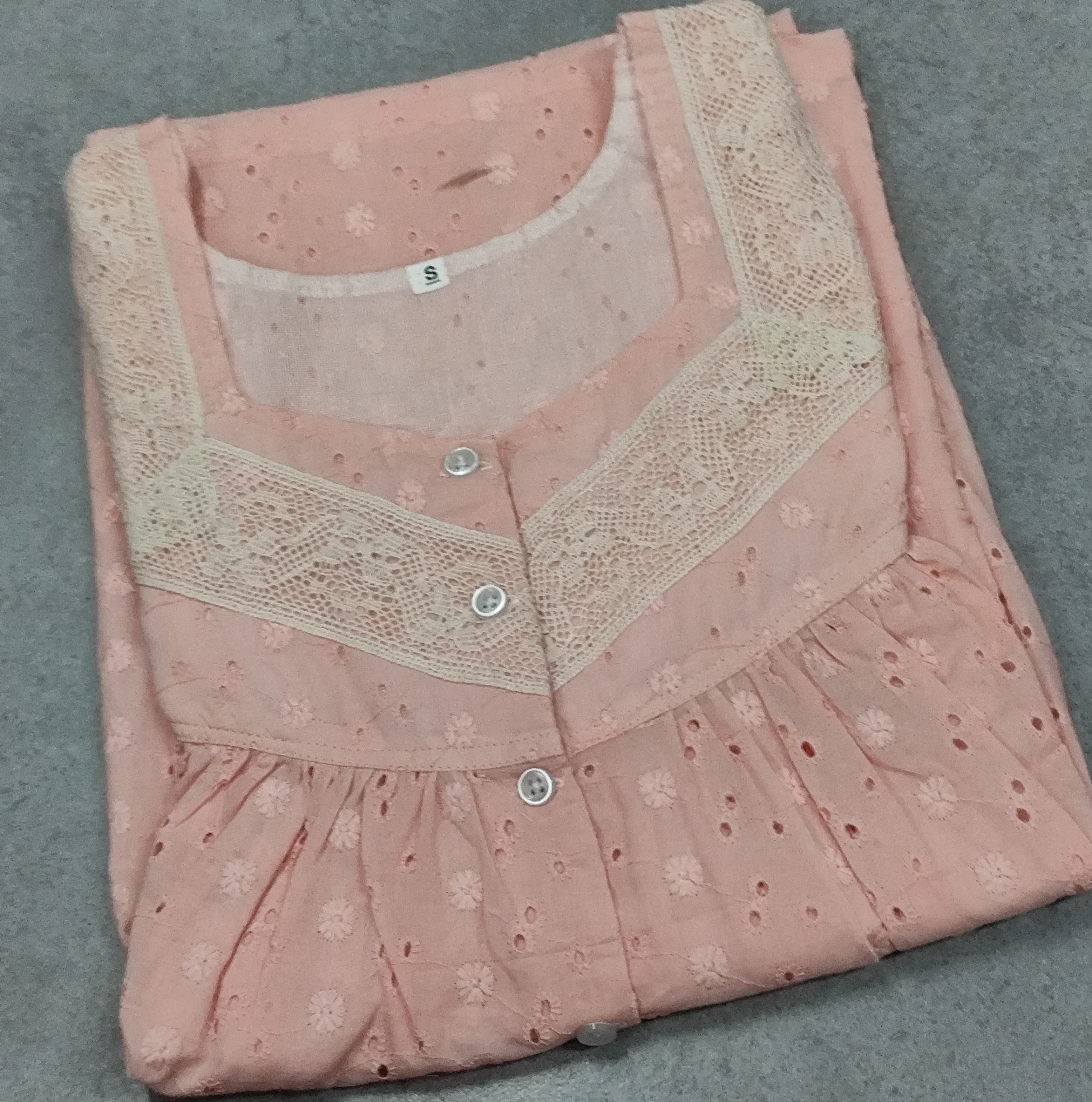 Cotton Pleated, Pockets, Half Open Small Printed Nighty