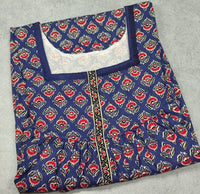 Cotton Pleated, Pockets, Half Open Large Printed Nighty