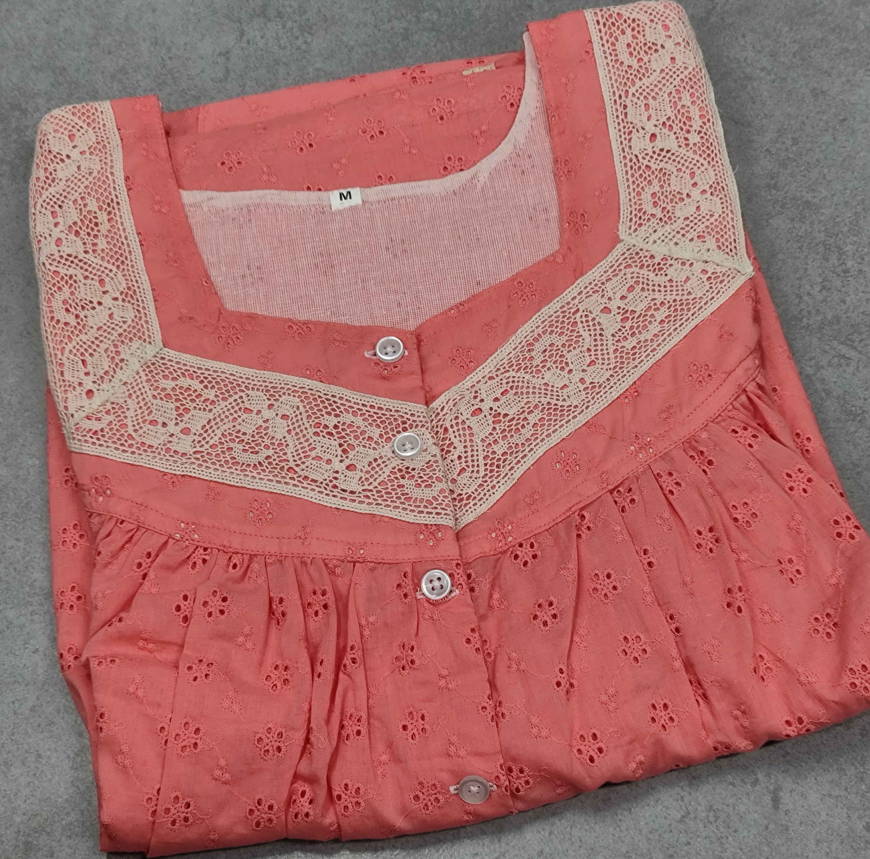 Cotton Pleated, Pockets, Half Open Small Printed Nighty