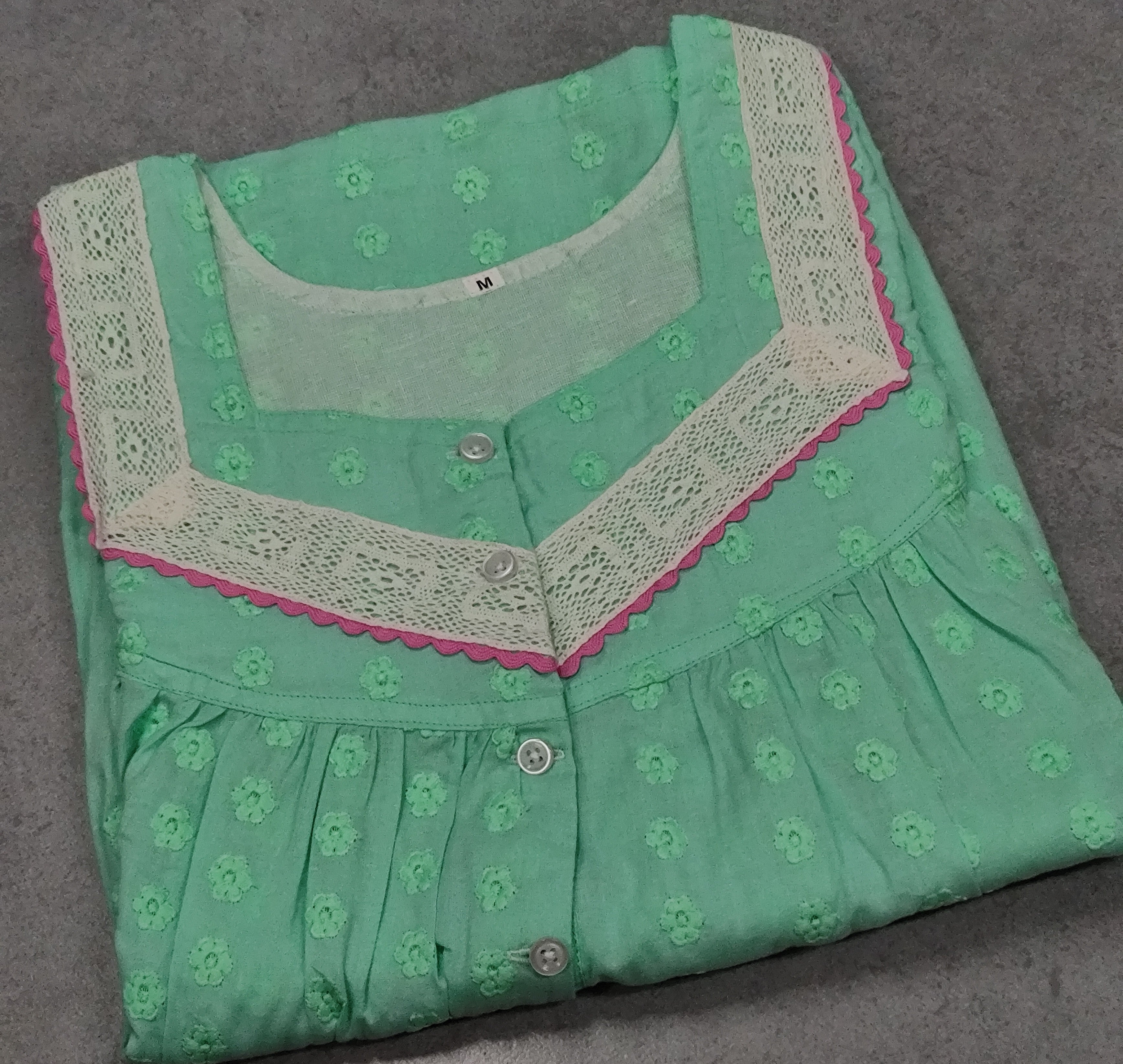 Cotton Pleated, Pockets, Half Open Small Printed Nighty