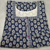 Cotton Pleated, Pockets, Half Open Large Printed Nighty