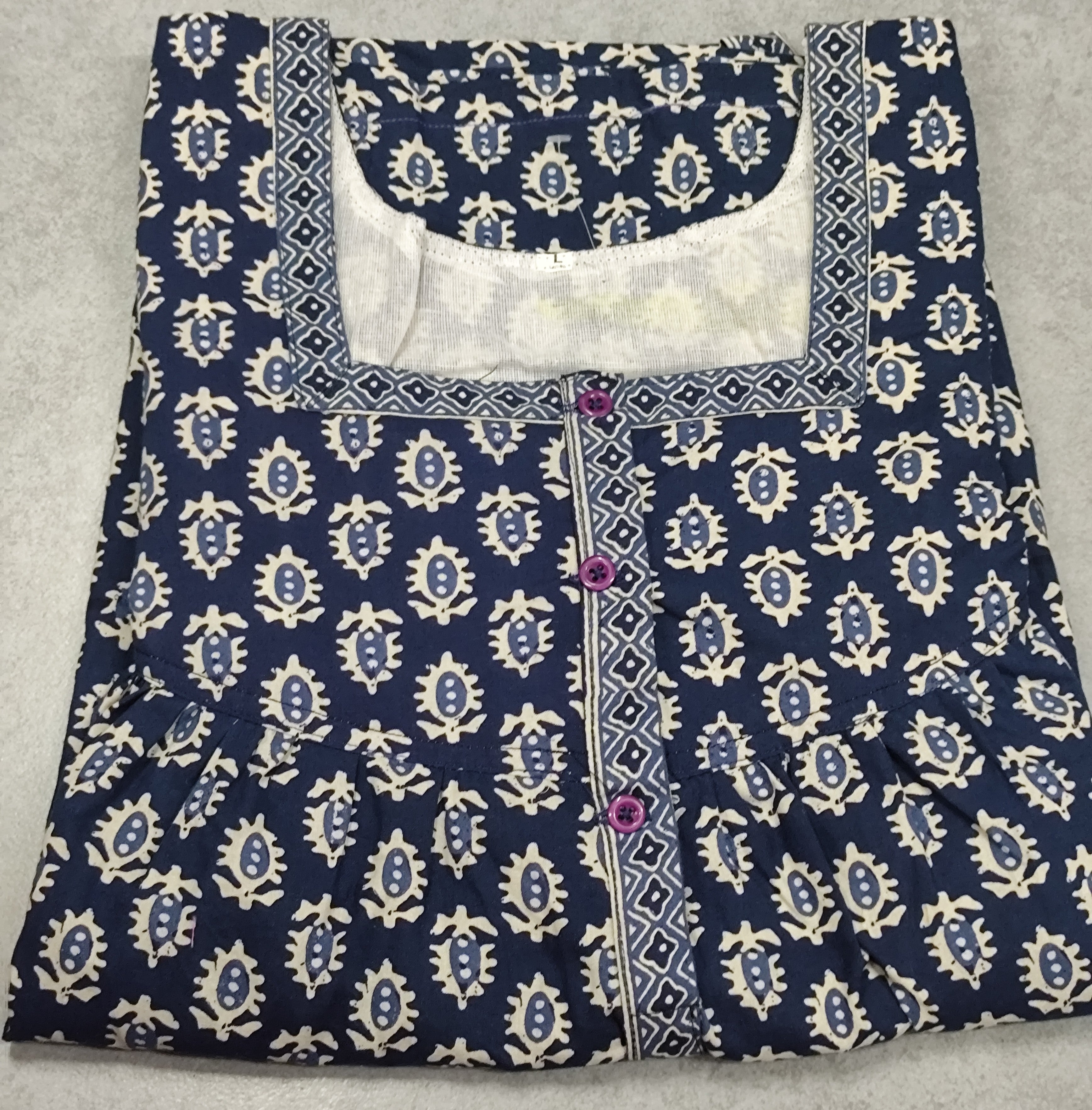 Cotton Pleated, No Open Small Printed Nighty