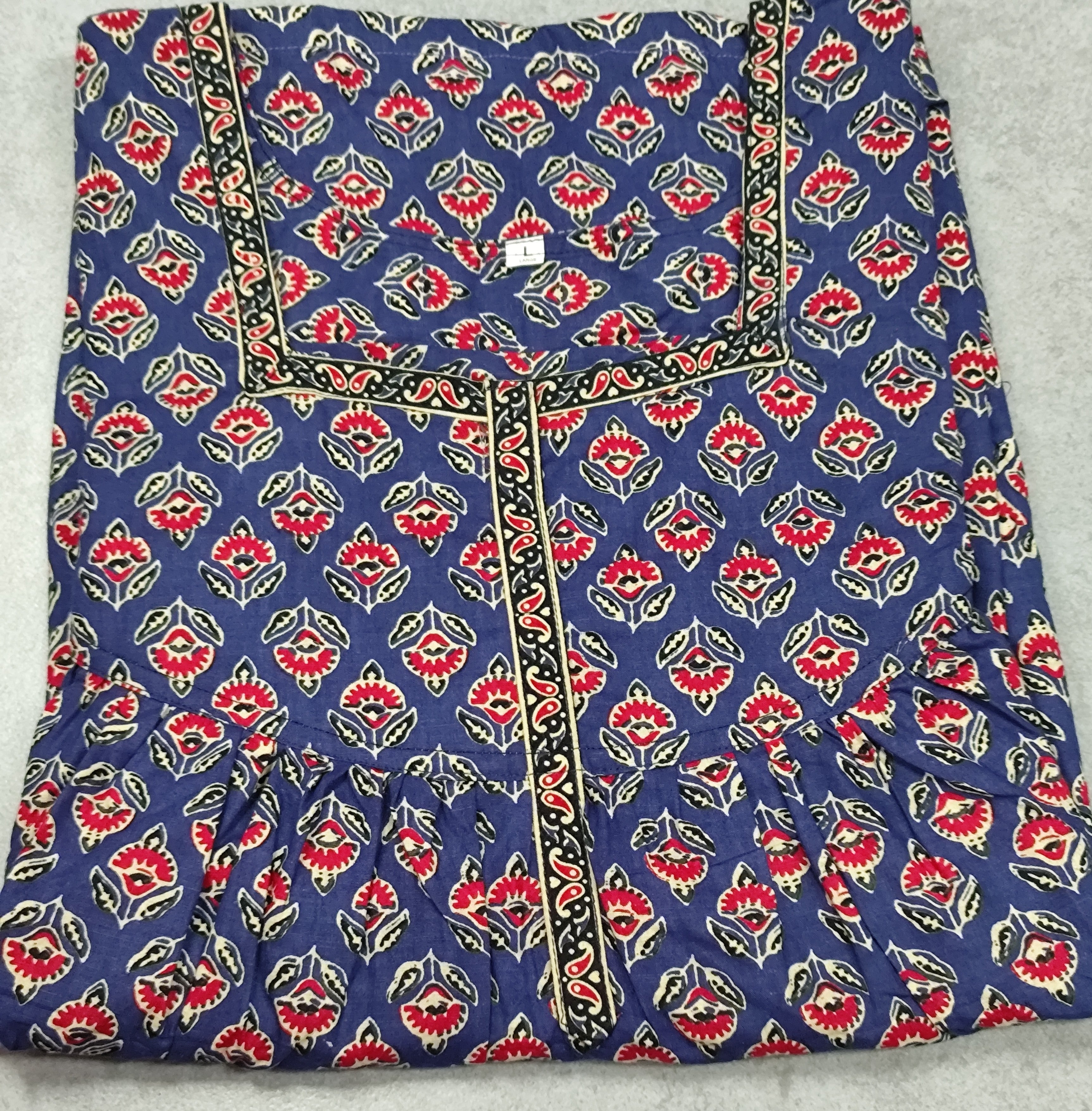 Cotton Pleated, No Open Small Printed Nighty
