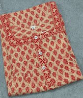 Cotton Pleated, Pockets, Half Open Small Printed Nighty