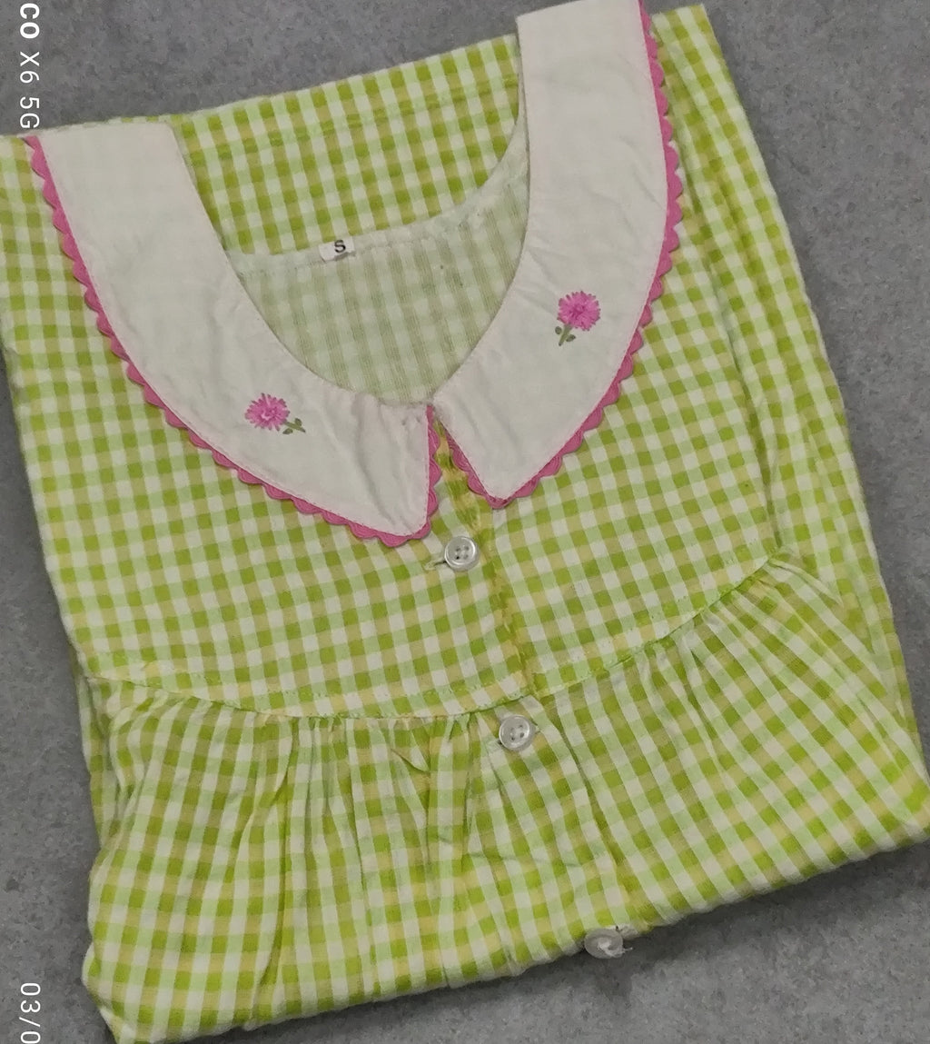 Cotton Pleated, Pockets, Half Open Small Printed Nighty