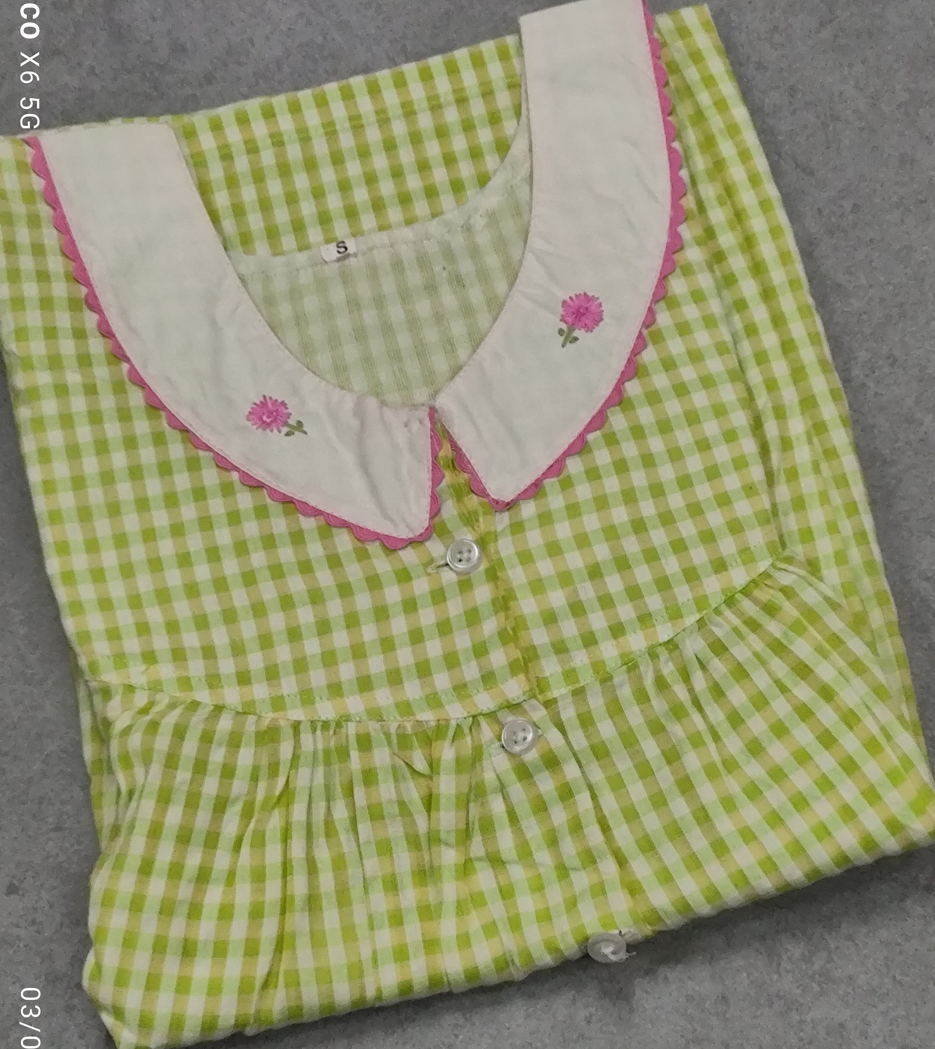 Cotton Pleated, Pockets, Half Open Small Printed Nighty