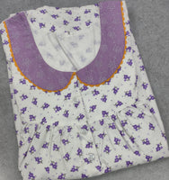 Cotton Pleated, Pockets, Half Open Small Printed Nighty
