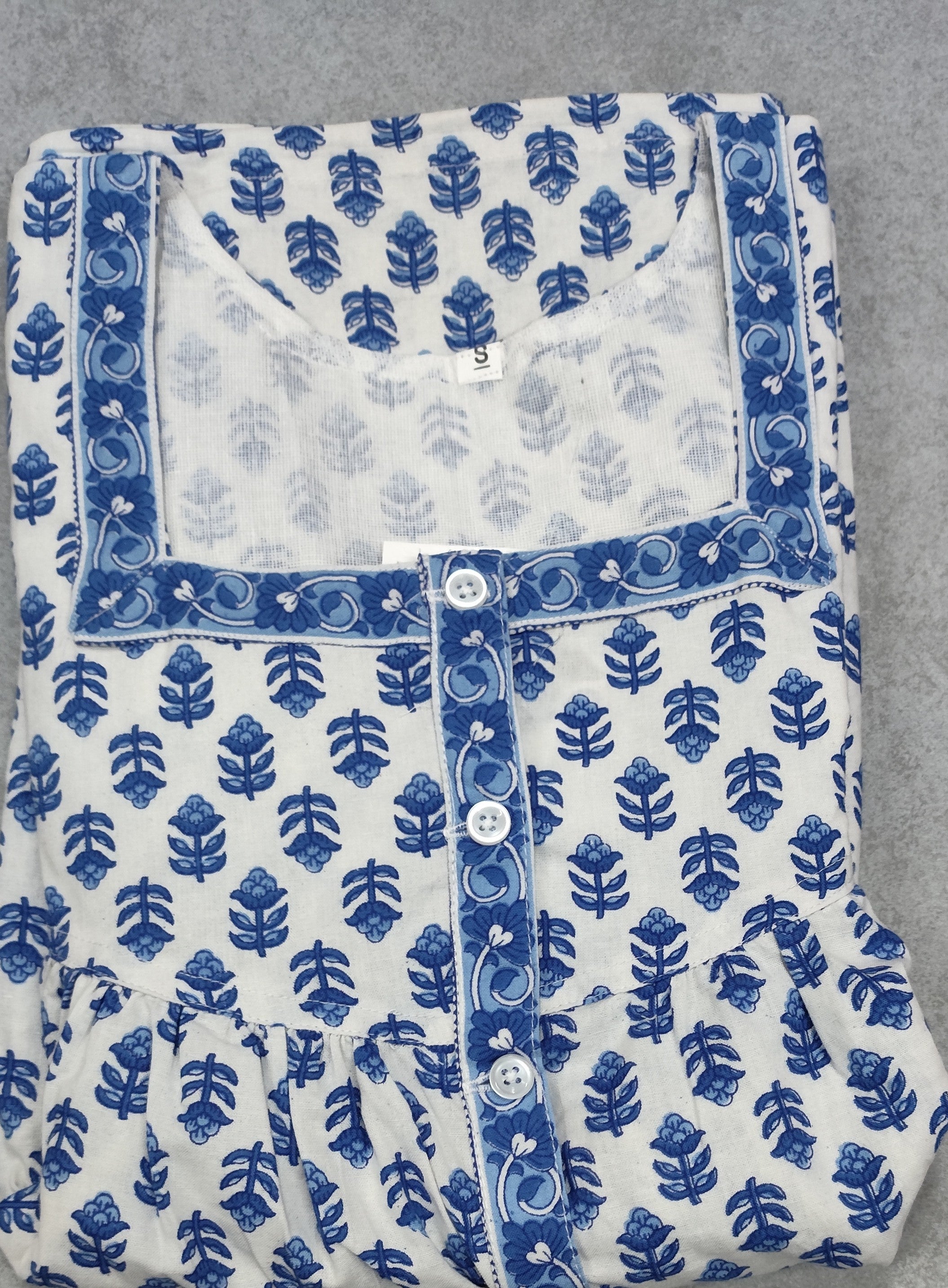 Cotton Pleated, Pockets, Half Open Small Printed Nighty