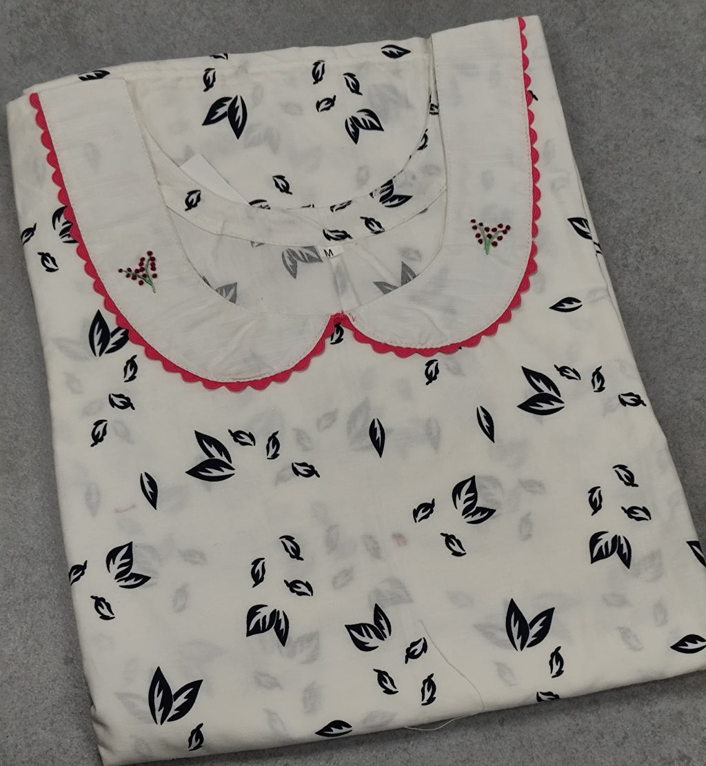 Cotton A-line , With Pockets, No Open Medium Printed Nighty