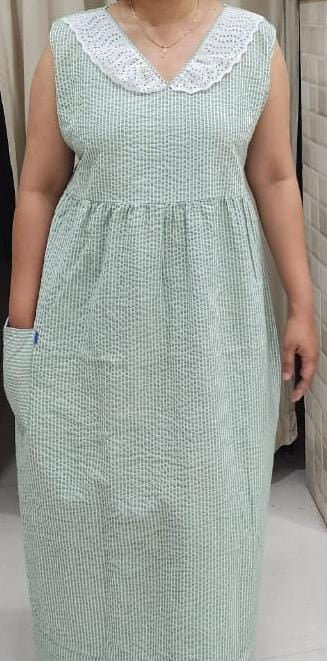 Pleated, Pockets, Back A-line Small   frock nighty
