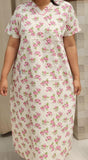 Cotton Pleated, Side zip, With Pockets, Back A-line, Side elastic Large Printed Frock Nighty
