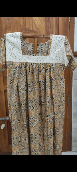 Soft Cotton Pleated, Side zip, With Pockets, Back A-line Large Printed Maternity Wear