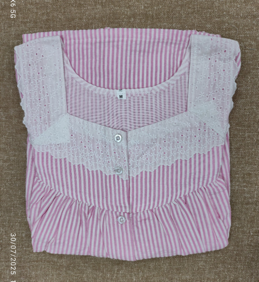 Bantex Pleated, With Pockets, Full Open Medium Printed Nighty