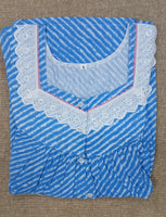 Soft Cotton Pleated, With Pockets, Half Open Small Printed Nighty