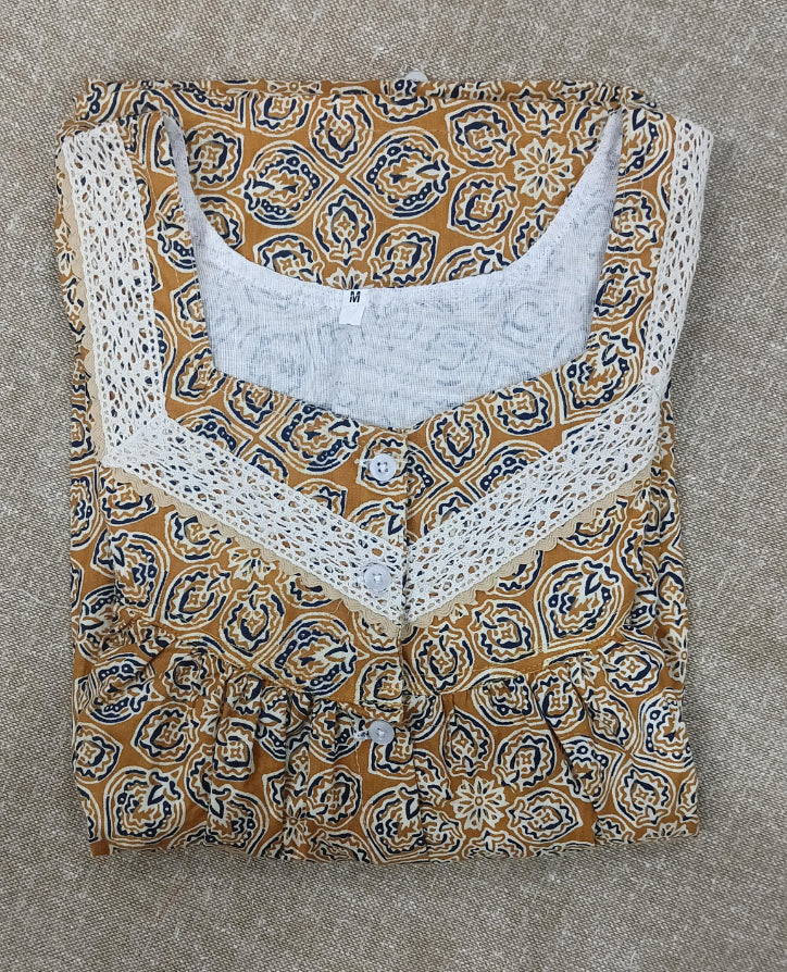 Bantex Pleated, With Pockets, Full Open Medium Printed Nighty