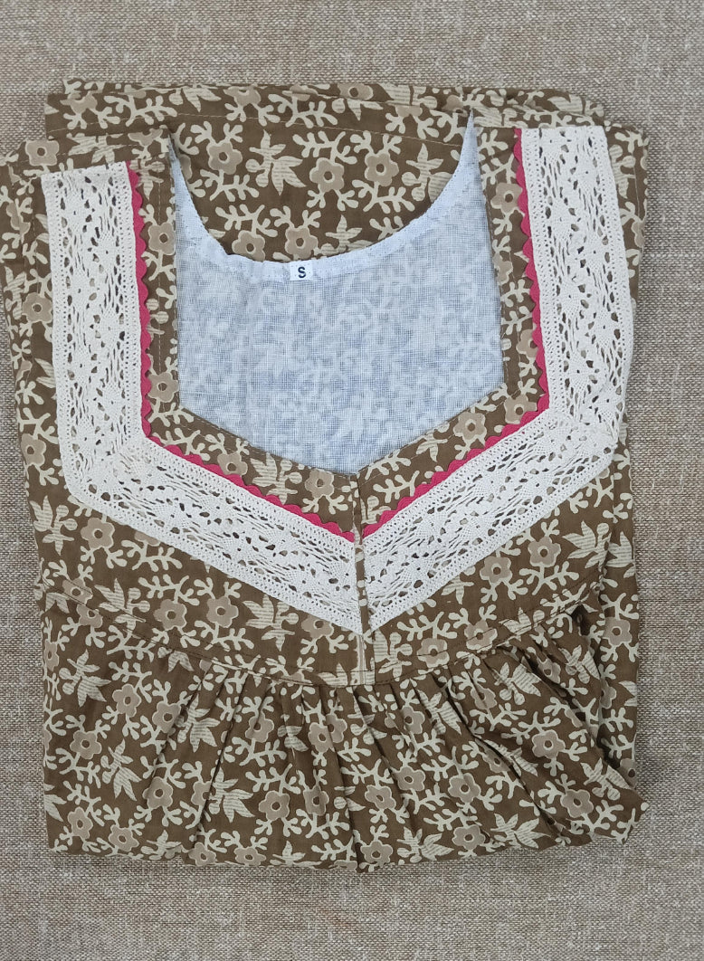 Soft Cotton Pleated, With Pockets, No Open Small Printed Nighty