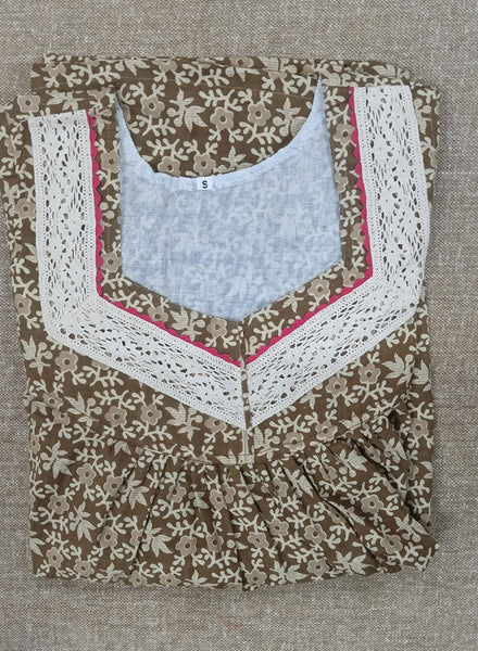Soft Cotton Pleated, With Pockets, No Open Small Printed Nighty