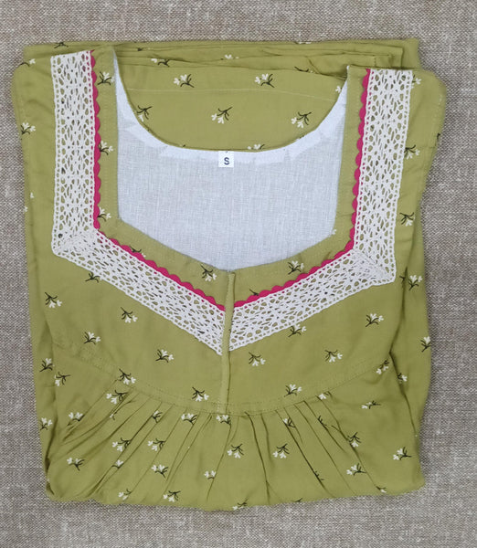 Rayon Pleated, With Pockets, No Open Small Printed Nighty