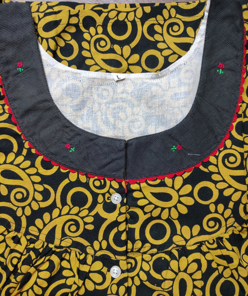 Cotton Pleated, Half Open Large Printed Nighty