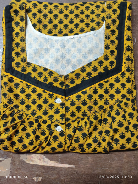 Cotton Pleated, Half Open Large Printed Nighty