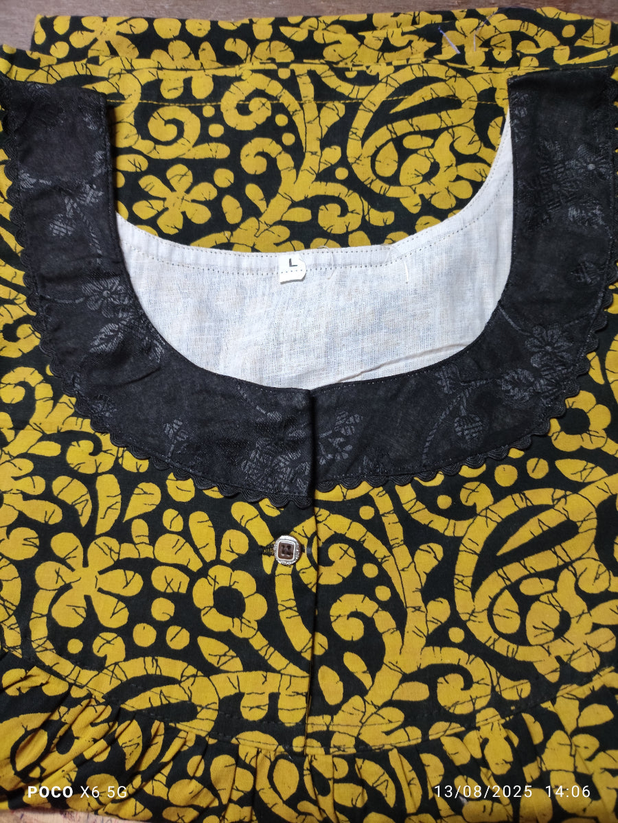 Cotton Pleated, Half Open Large Printed Nighty
