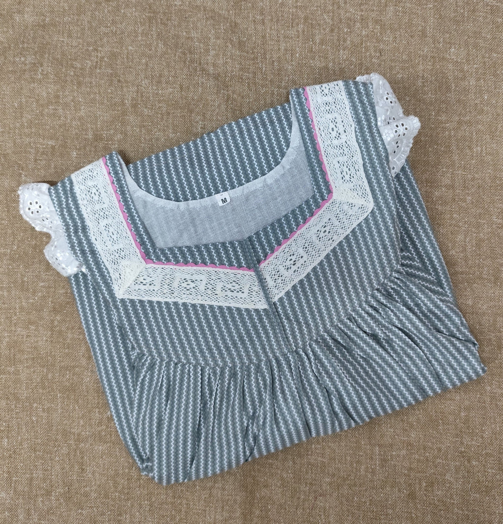 Soft Cotton Pleated, Sleeveless, Half Open Medium Printed Nighty