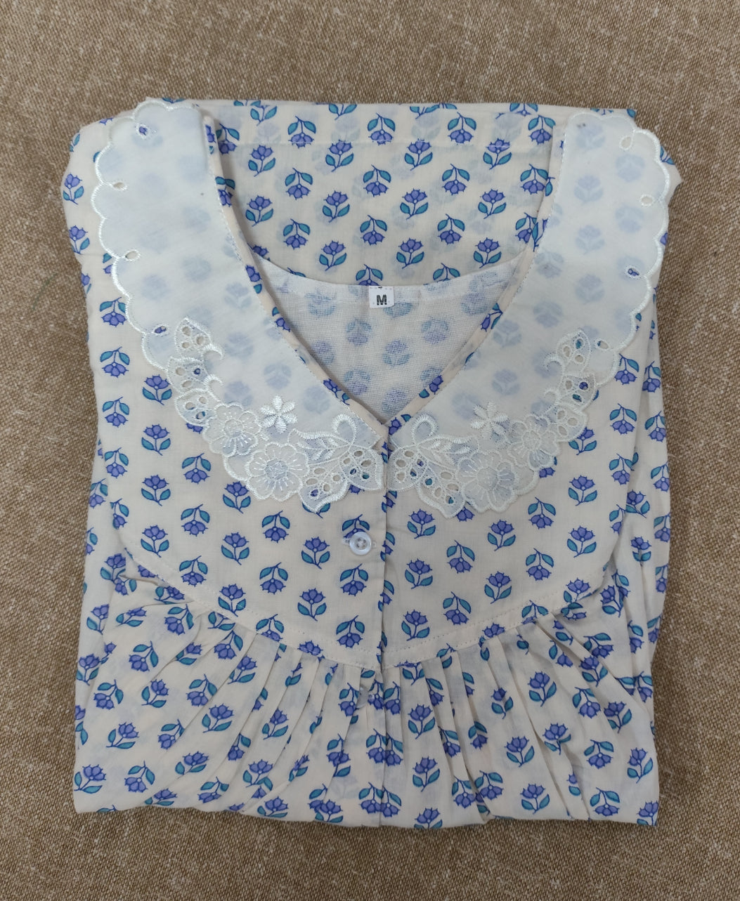 Soft Cotton Pleated, Sleeveless, Half Open Medium Printed Nighty
