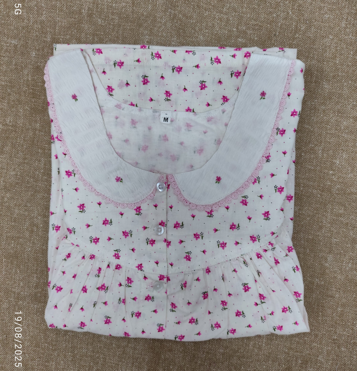 Soft Cotton Pleated, Full Open Medium Printed Nighty