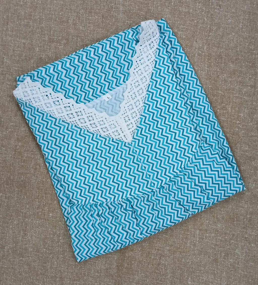 Soft Cotton Pleated, With Pockets, No Open Large Printed Nighty
