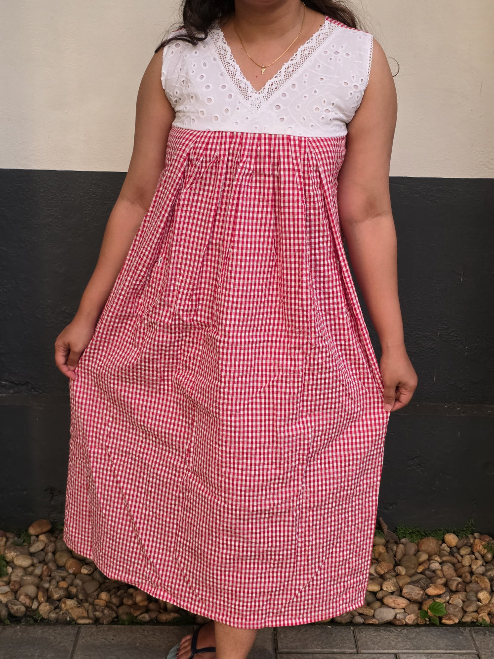 Cotton Side zip, With Pockets, Back A-line, Side elastic Medium Printed Frock Nighty