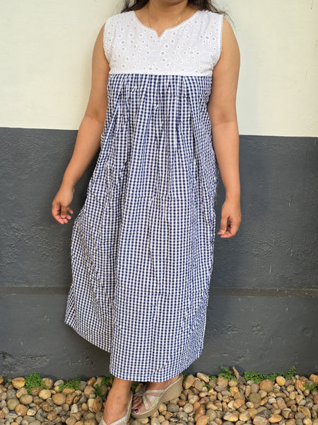 Cotton Side zip, With Pockets, Back A-line, Side elastic Large Printed Frock Nighty