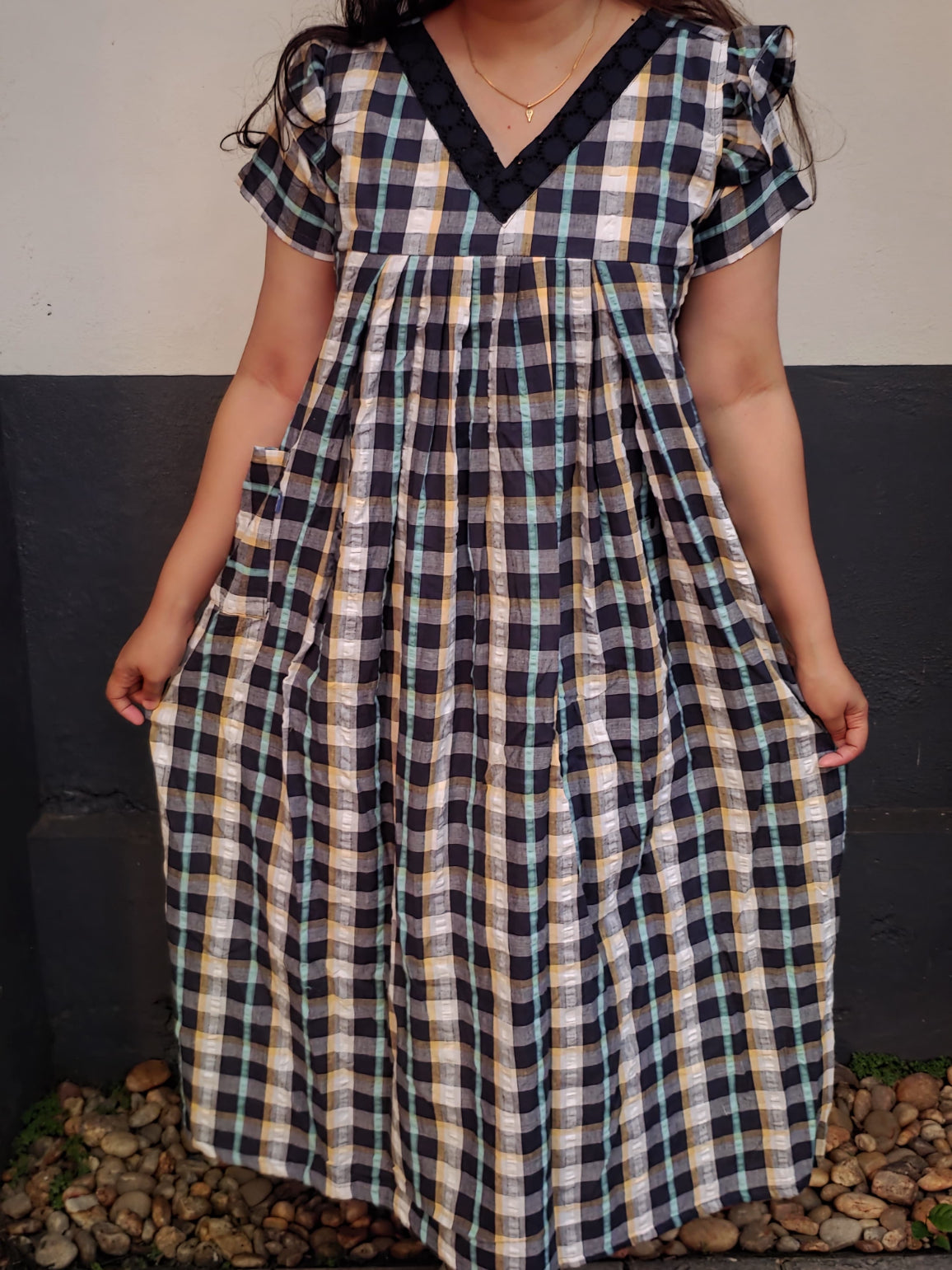 Cotton Side zip, With Pockets, Back A-line, Side elastic Large Printed Maternity Wear