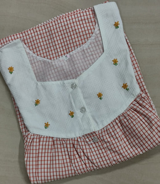 Cotton Pleated, Full Open Medium Printed Nighty