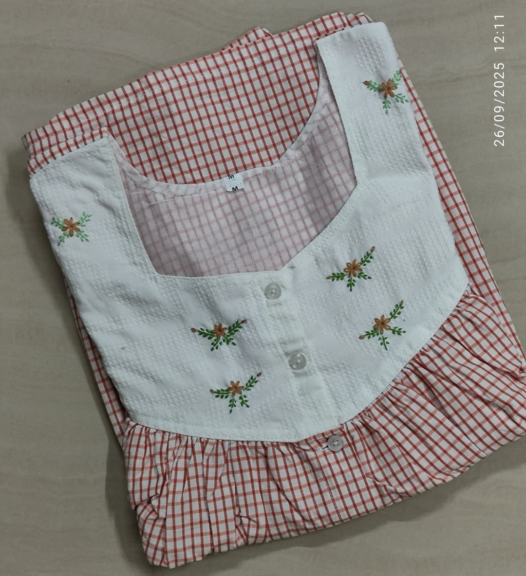 Cotton Pleated, Full Open Medium Printed Nighty