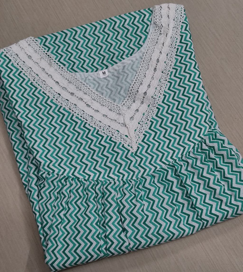 Soft Cotton Pleated, With Pockets, No Open Medium Printed Nighty