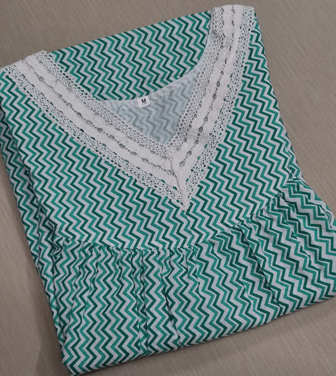 Soft Cotton Pleated, With Pockets, No Open Medium Printed Nighty