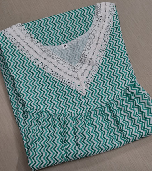 Soft Cotton Pleated, With Pockets, No Open Medium Printed Nighty