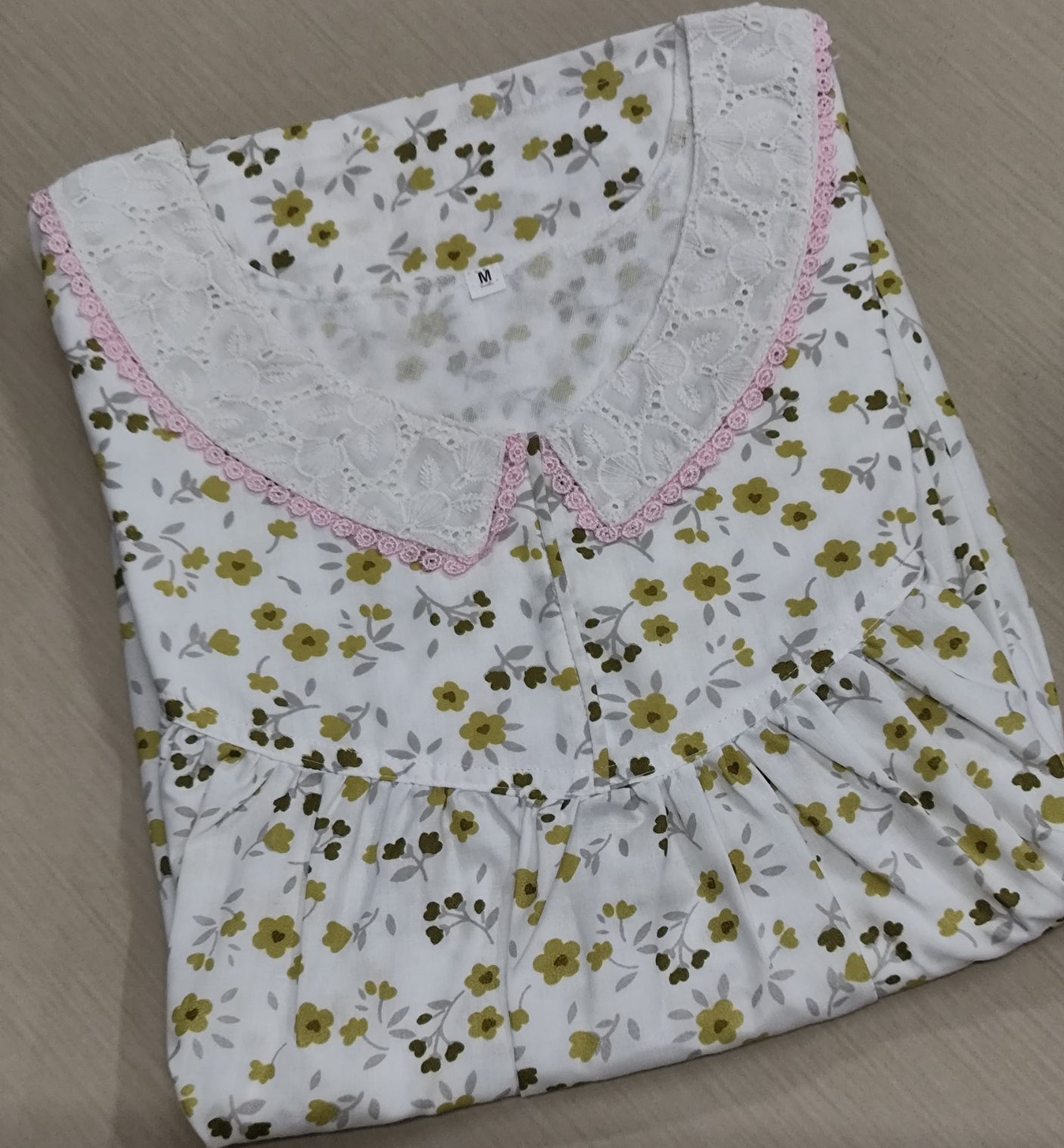 Cotton Pleated, With Pockets, No Open Medium Printed Nighty