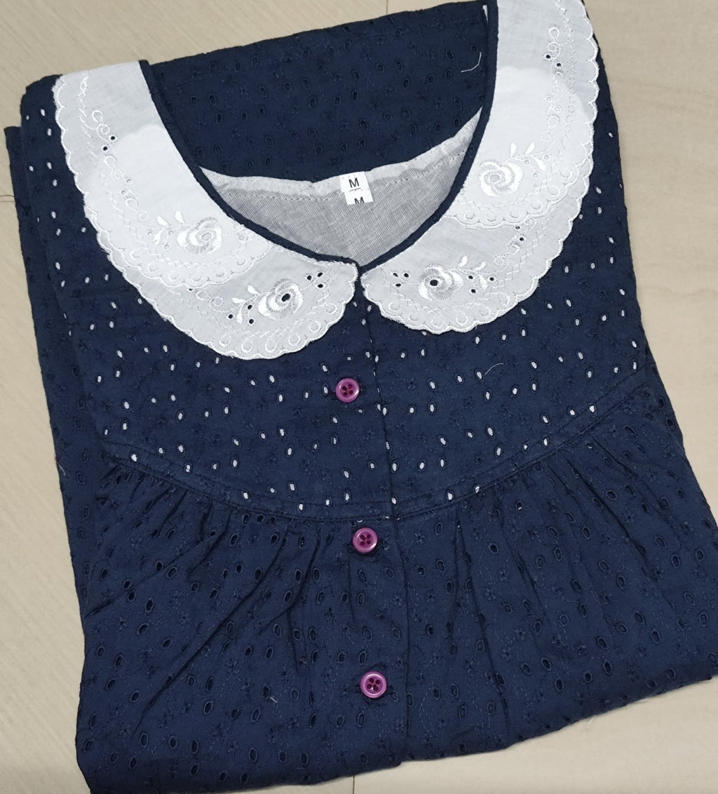 Hacoba Pleated, With Pockets, Half Open Medium Printed Nighty