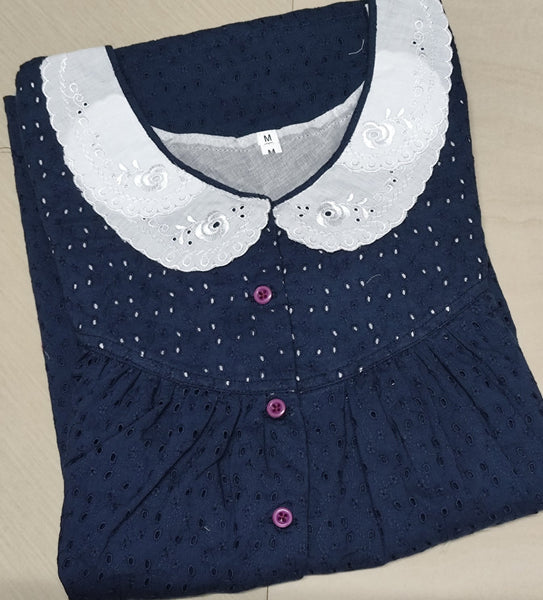 Hacoba Pleated, With Pockets, Half Open Medium Printed Nighty